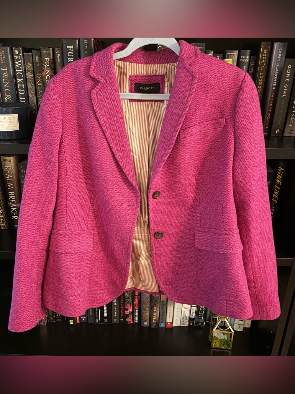 Talbots Pink Herringbone Wool-Blend Blazer